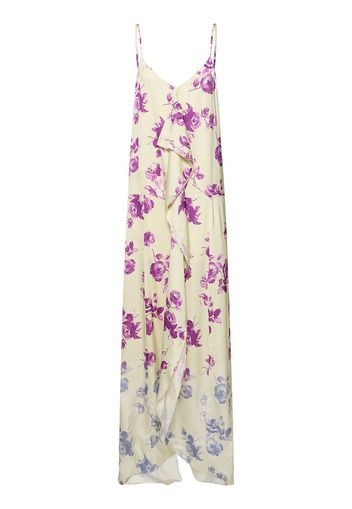 Rose Print Viscose Satin Long Dress