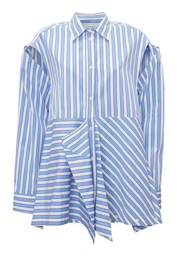 Striped Cotton Poplin Peplum Drape Shirt