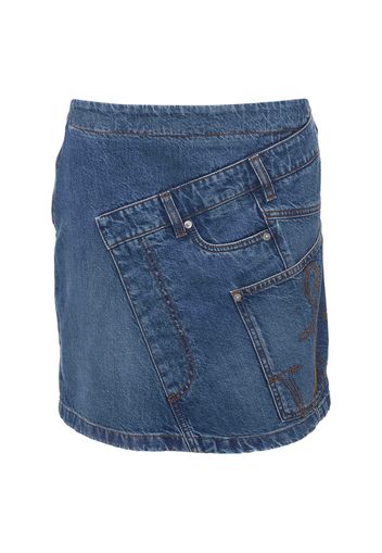 Twisted Cotton Denim Mini Skirt