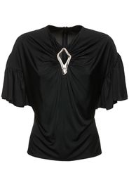 Embellished Draped Satin Top