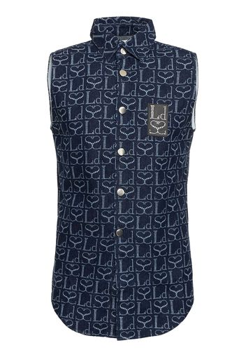 Monogram Sleeveless Cotton Denim Shirt