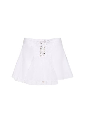 Pleated Poplin Lace-up Mini Skirt