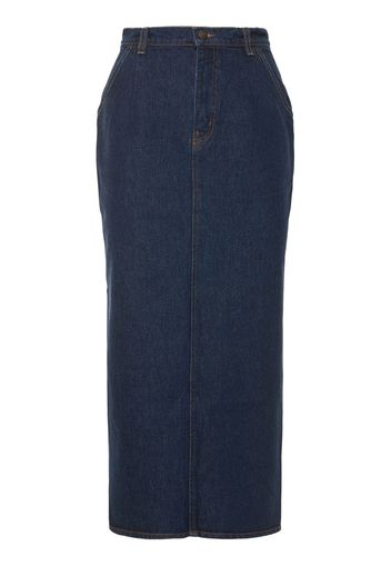 High Rise Cotton Denim Midi Skirt