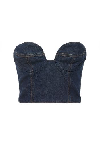 Cropped Cotton Denim Corset Top