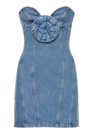 Denim Bustier Mini Dress W/ 3d Flower