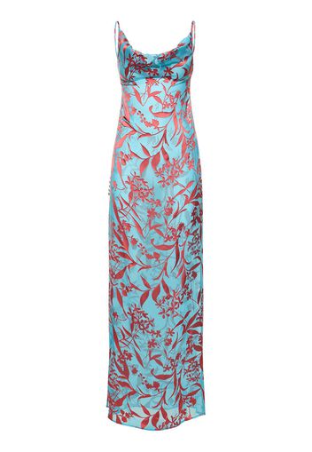 Printed Chiffon Plunge Neck Long Dress