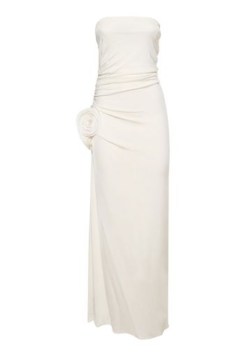 Draped Jersey Long Dress W/roses