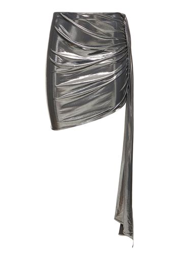 Draped Metallic Jersey Mini Skirt