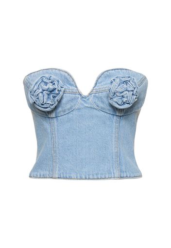 Cotton Denim Corset W/ Flowers