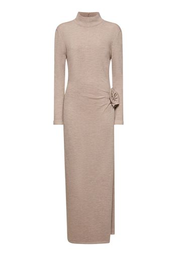 Draped Wool & Silk Knit Long Dress