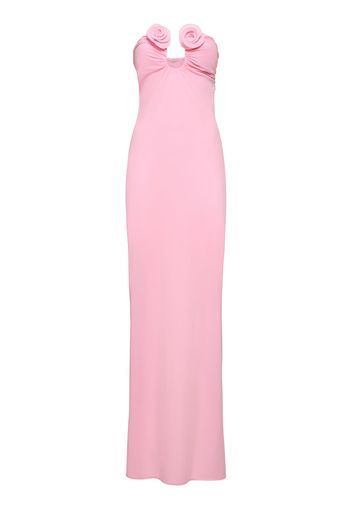 Draped Jersey Long Dress W/roses