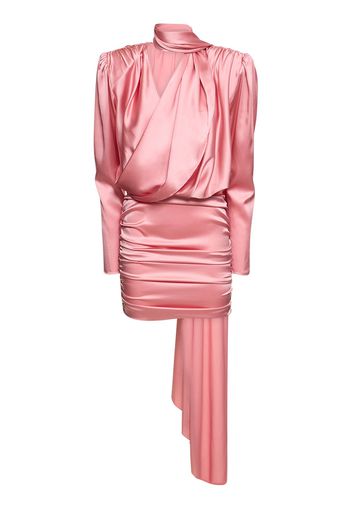 Silk Satin Draped Mini Dress W/scarf