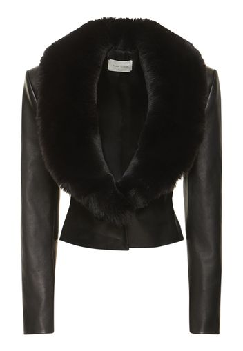 Leather Detachable Fur Collar Jacket