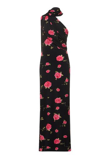 Rose Print Jersey Long Dress W/scarf