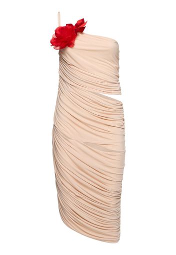 Draped Jersey One Shoulder Midi Dress