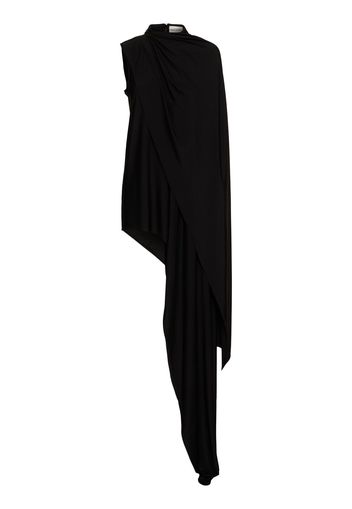 Asymmetric Draped Cape Jersey Dress