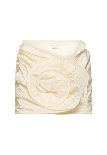 Draped Silk Mini Skirt W/ Rose