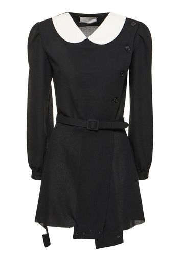 Belted Wool Crepe Playsuit W/ Collar