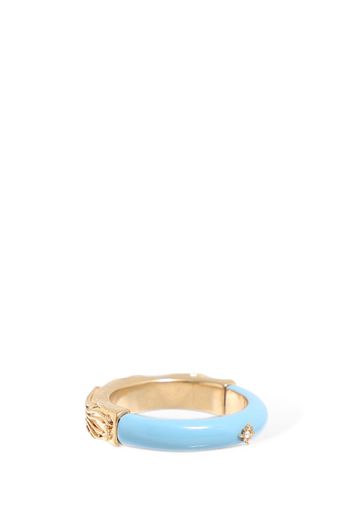 Bicolor Enamel Crystal Star Thin Ring