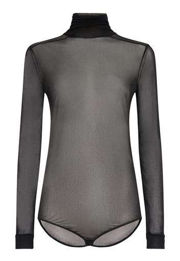 Sheer Viscose Jersey T-neck Bodysuit