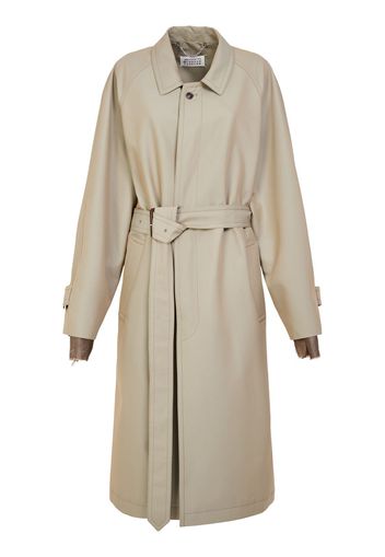 Belted Cotton Twill Long Trench Coat