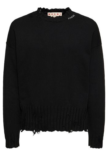 Logo Cotton Knit Boxy Sweater