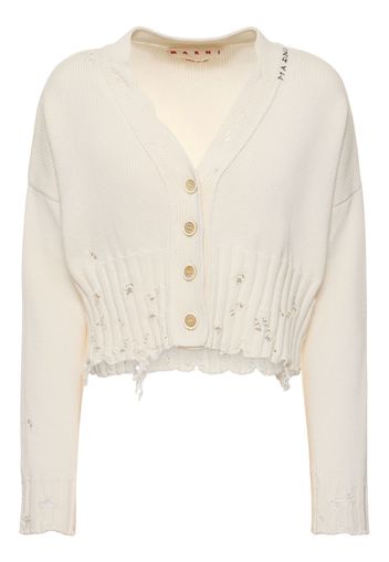 Distressed Cotton Knit Crop Cardigan