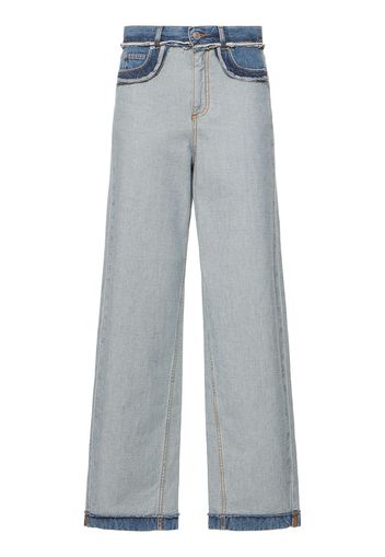 Cotton Denim Raw Cut Wide Jeans