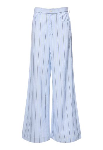 Striped Cotton Poplin Mid Waist Pants