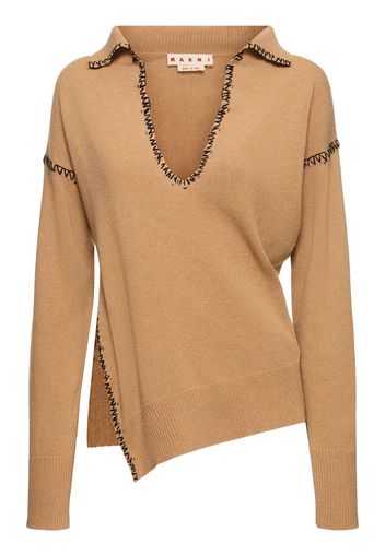 Wool & Cashmere Knit V Neck Polo Sweater