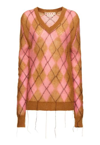 Mohair Blend Intarsia V Neck Sweater