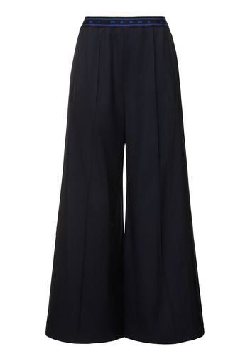 Logo Elastic Waist Flared Wool Pants