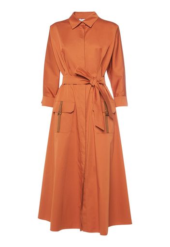 Belted Satin Midi Shirt Dress