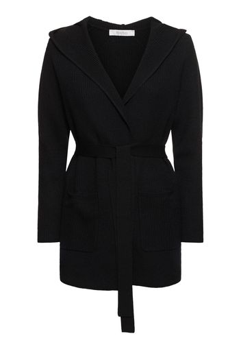 Finezza Belted Wool Knit Short Coat