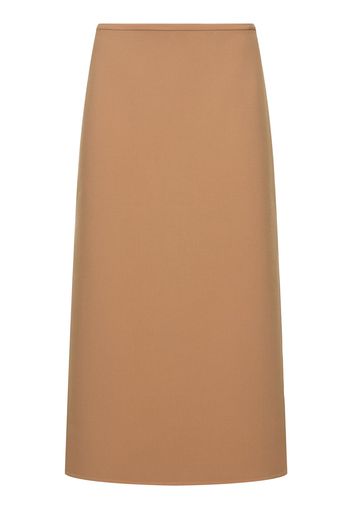 Wool Stretch Side Slit Midi Skirt