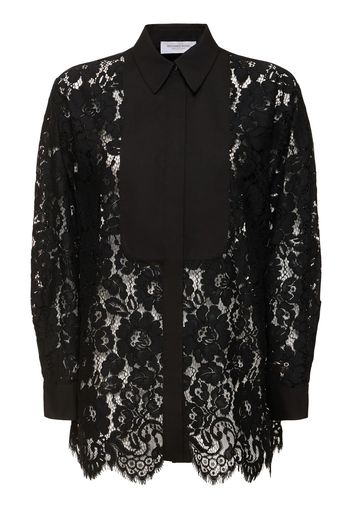 Lace Contrast Cotton Blend Shirt