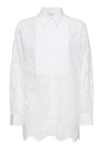 Lace Contrast Cotton Blend Shirt