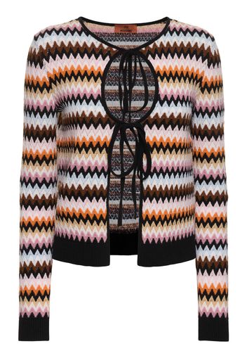 Striped Wool Knit Self-tie Cardigan