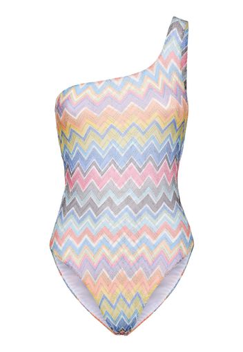 Lurex Printed One Shoulder Swimsuit