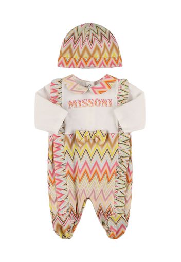 Printed Cotton Jersey Romper & Hat