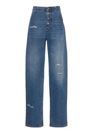 Distressed Cotton Denim Straight Jeans