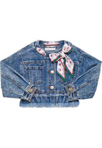 Cotton Denim Jacket W/bow