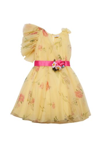 Flower Print Stretch Tulle Party Dress