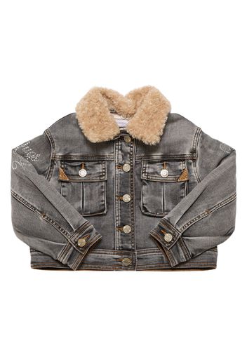 Cotton Denim Jacket W/faux Fur Collar