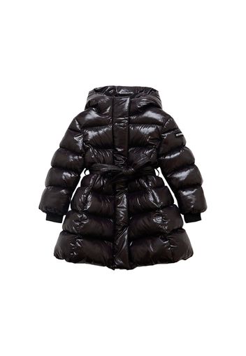 Hooded Poly Puffer Jacket W/ Belt