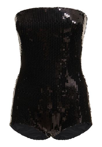 Sequined Strapless Short Jumpsuit