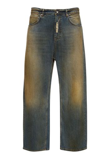 Distressed Cotton Denim Straight Jeans