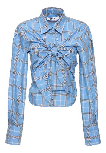 Cotton Blend Tartan Crop Shirt