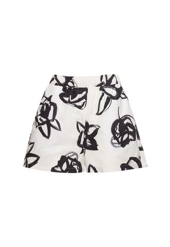 Printed Poplin Cotton Mid Rise Shorts