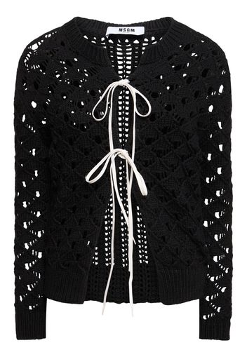 Openwork Cotton Lace-up Cardigan